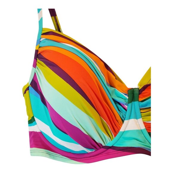 NWT BLEU ROD BEATTIE SZ 20W Vibrant Multi Striped Color Underwire Bikini Top - Picture 2 of 7